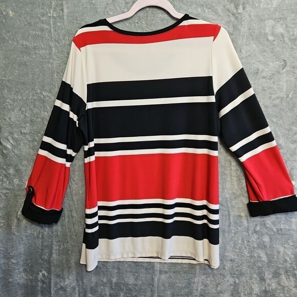 Susan Graver Women's Lg Pullover Top black red white multicolored stretch - Picture 7 of 9